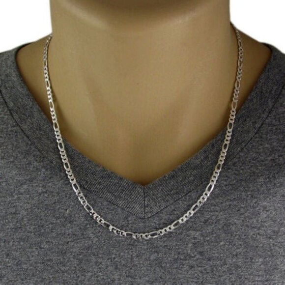 STERLING SILVER FIGARO CHAIN NECKLACE 3MM (GAUGE 100). AVAILABLE IN 5 LENGTHS. - Picture 3 of 3